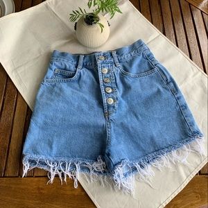 High Waisted Jean Fringe Shorts
